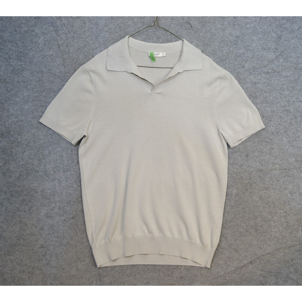 Suitsupply Sweater Mens L White Cotton Silk Polo Collar Short Sleeve Knit luxury